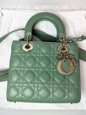 CHRISTIAN DIOR Lambskin Cannage Small My ABCDior Lady Dior in Green